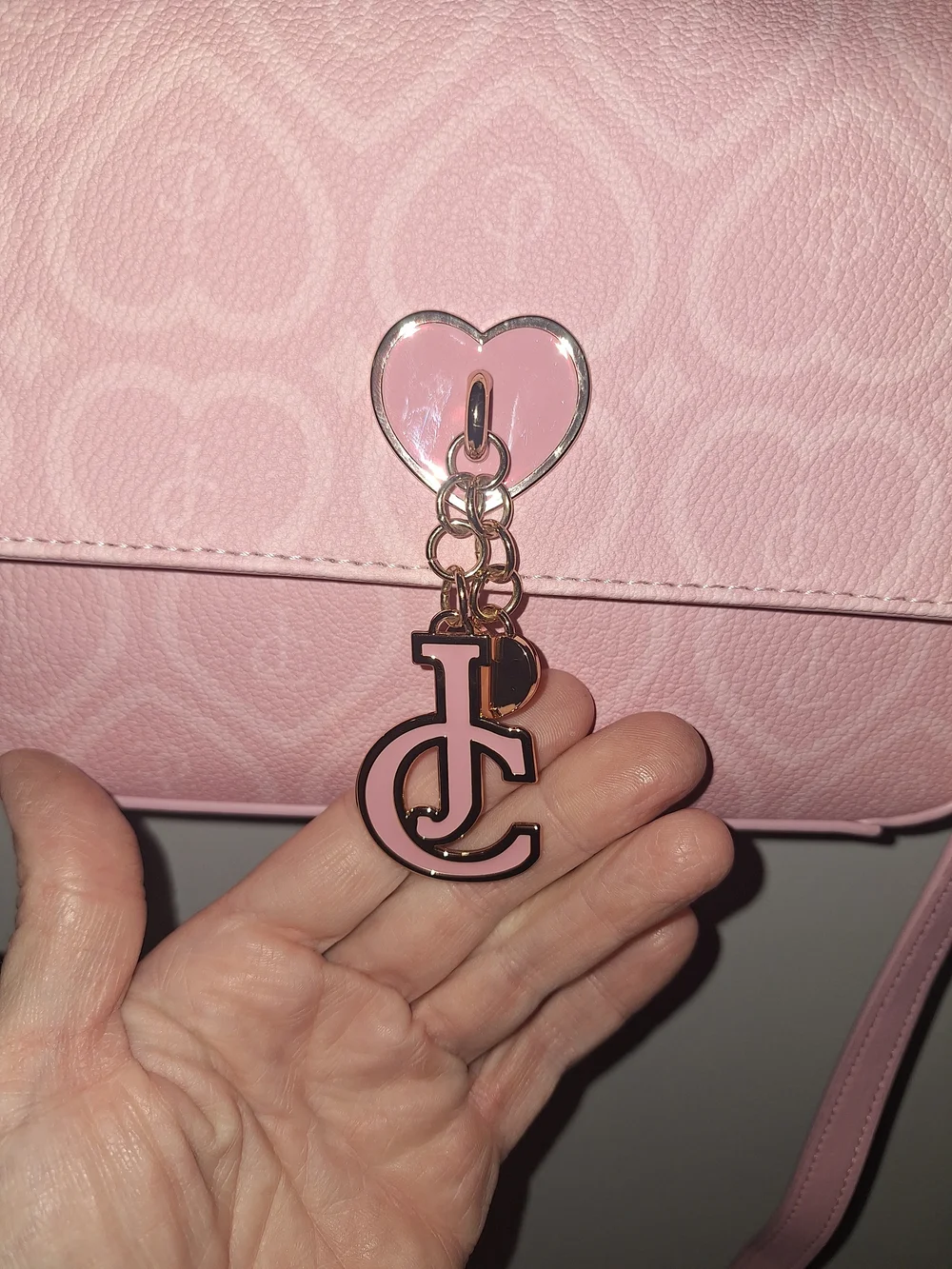 Juicy Couture Pink Heart-Pattern Crossbody Bag Or Shoulder Bag with Gold Accents